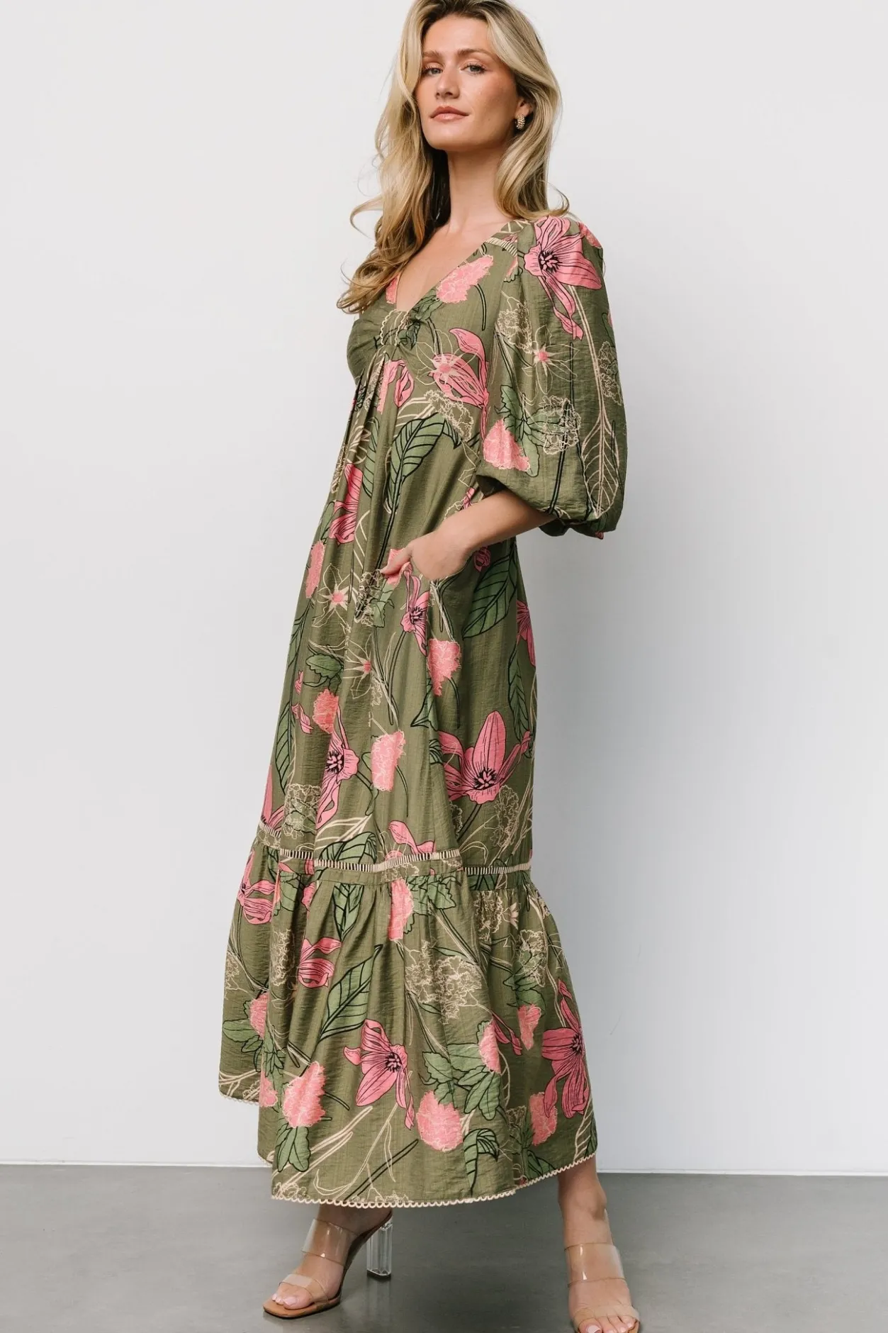 Clearance Baltic Born Lonna Dress | Olive + Fuschia Floral Olive+FuschiaFloral
