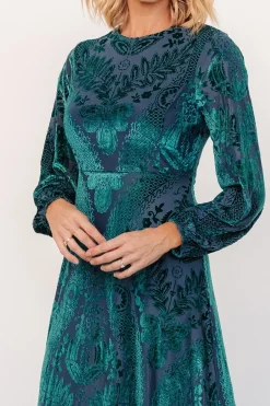Discount Baltic Born Lorielle Velvet Midi Dress | Emerald Print EmeraldPrint