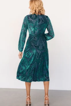 Discount Baltic Born Lorielle Velvet Midi Dress | Emerald Print EmeraldPrint