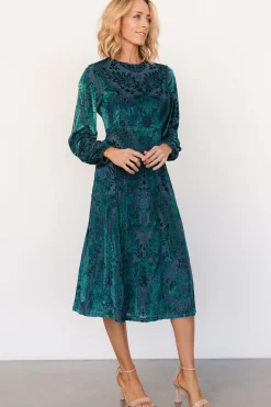 Discount Baltic Born Lorielle Velvet Midi Dress | Emerald Print EmeraldPrint