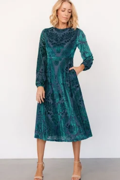 Discount Baltic Born Lorielle Velvet Midi Dress | Emerald Print EmeraldPrint
