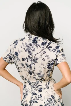 Hot Baltic Born Lorna Midi Dress | Beige + Navy Print Beige+NavyPrint