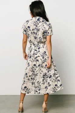 Hot Baltic Born Lorna Midi Dress | Beige + Navy Print Beige+NavyPrint