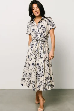 Hot Baltic Born Lorna Midi Dress | Beige + Navy Print Beige+NavyPrint
