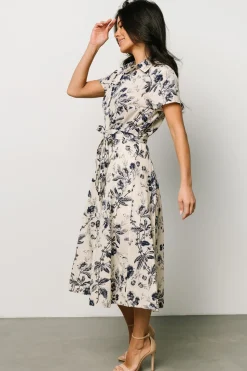 Hot Baltic Born Lorna Midi Dress | Beige + Navy Print Beige+NavyPrint