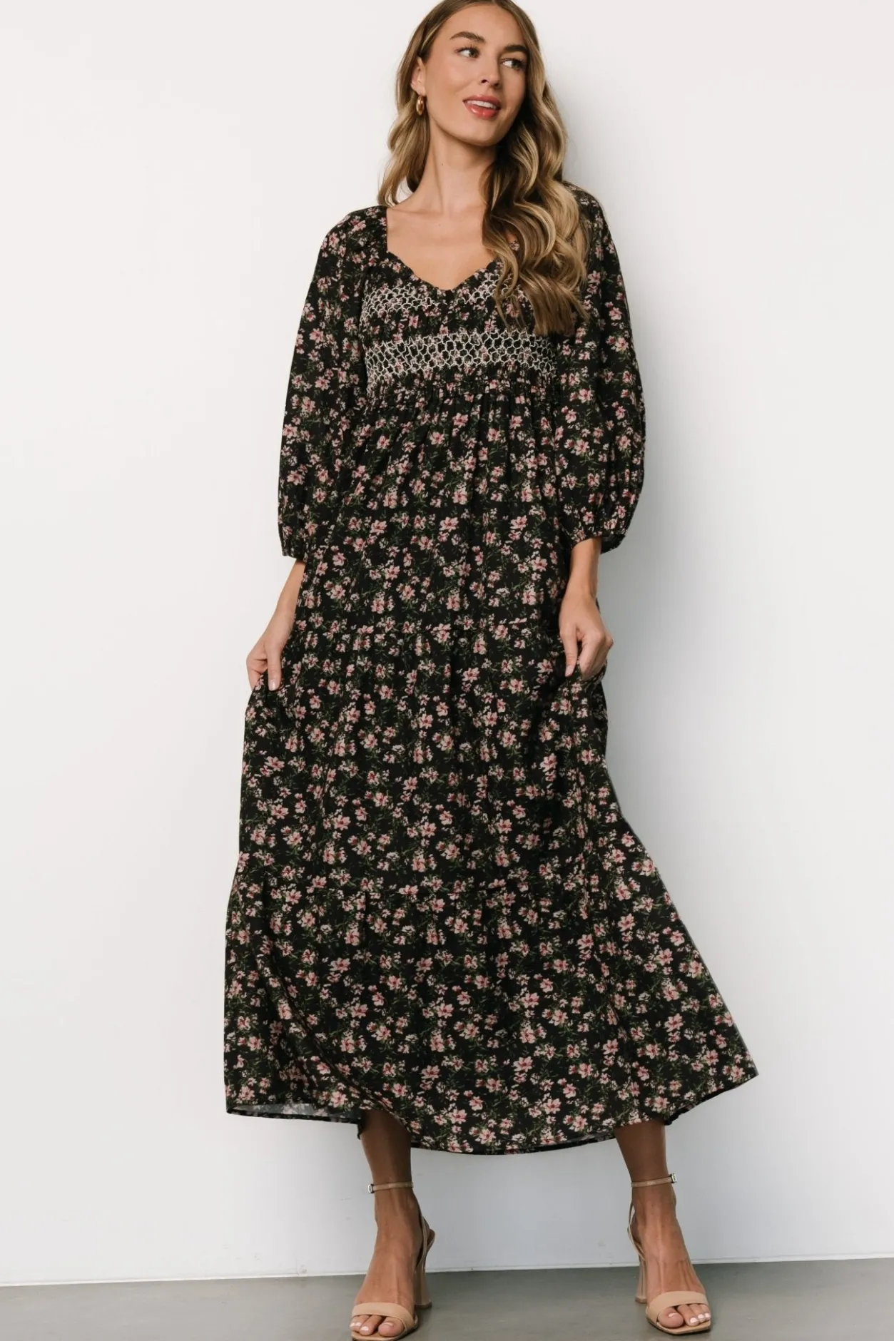 Clearance Baltic Born Louisa Smocked Maxi Dress | Black Floral BlackFloral