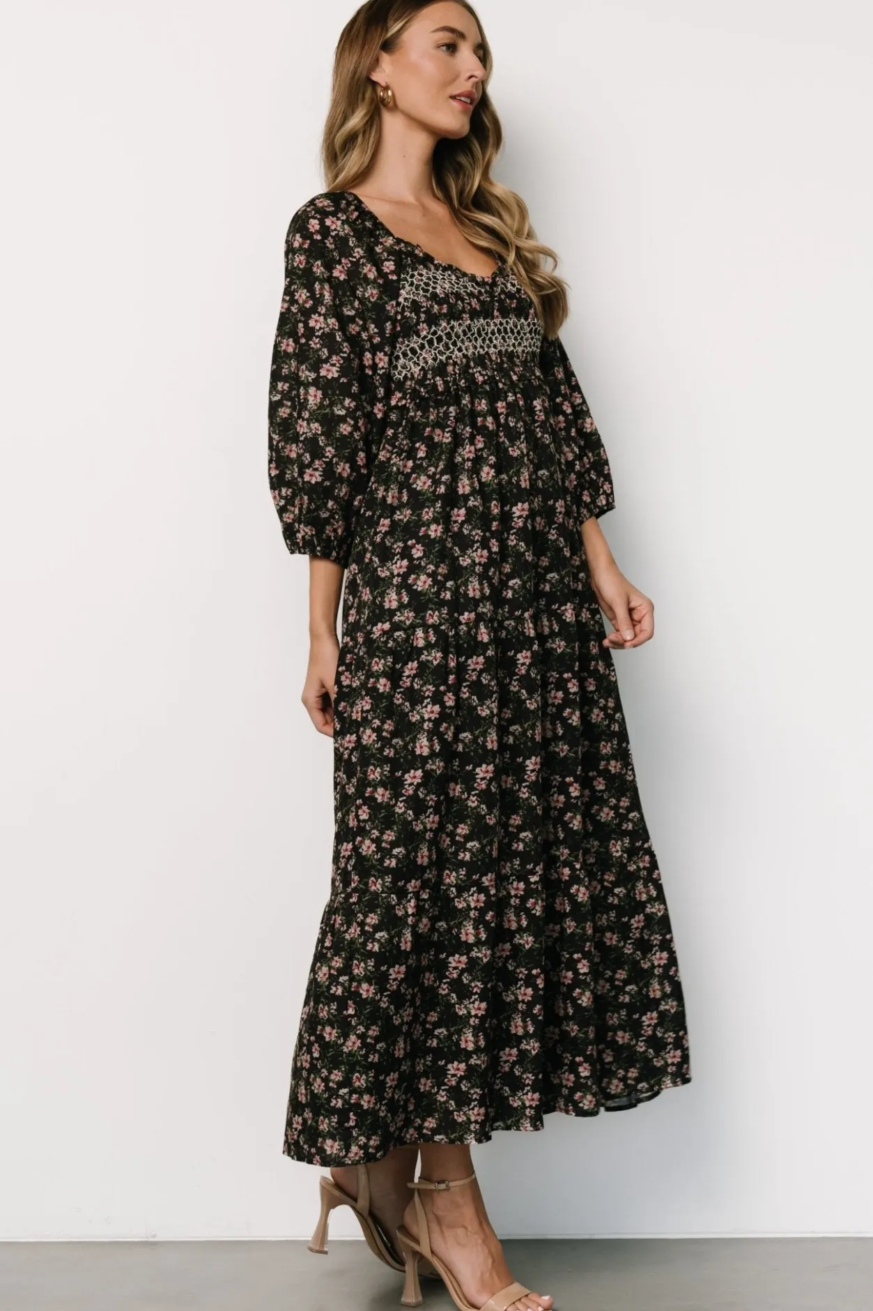 Clearance Baltic Born Louisa Smocked Maxi Dress | Black Floral BlackFloral