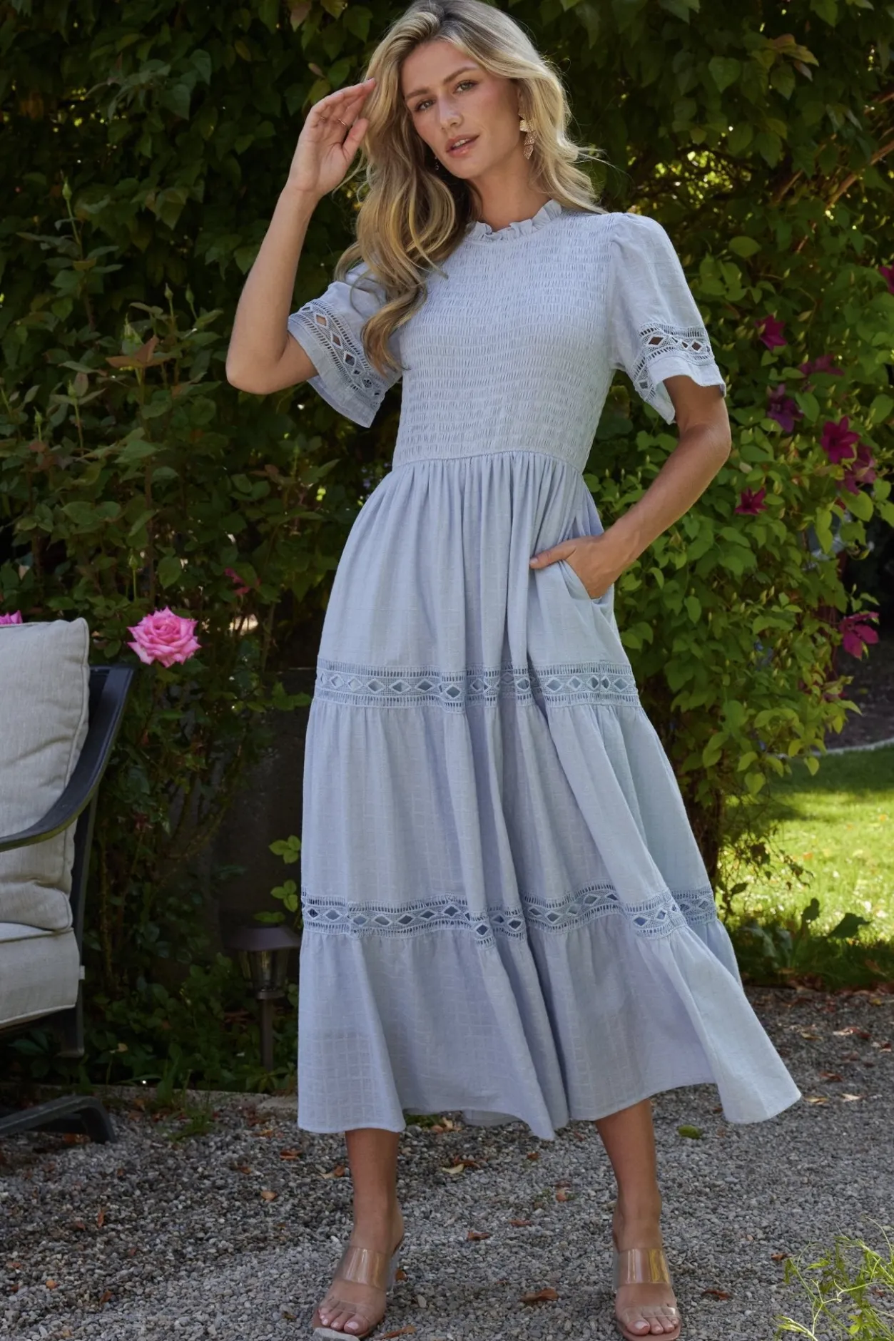 Clearance Baltic Born Loveland Geo Lace Maxi Dress | Light Blue LightBlue