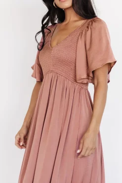 Clearance Baltic Born Lovell Smocked Midi Dress | Dark Mauve DarkMauve