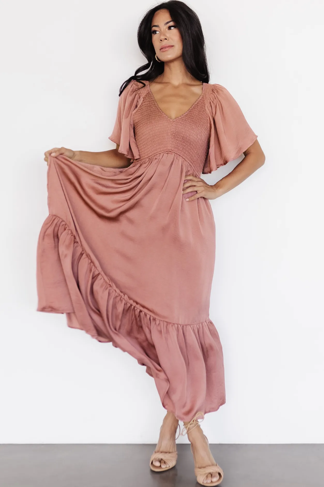 Clearance Baltic Born Lovell Smocked Midi Dress | Dark Mauve DarkMauve