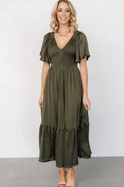 Best Baltic Born Lovell Smocked Midi Dress | Deep Olive DeepOlive