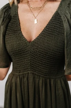Best Baltic Born Lovell Smocked Midi Dress | Deep Olive DeepOlive