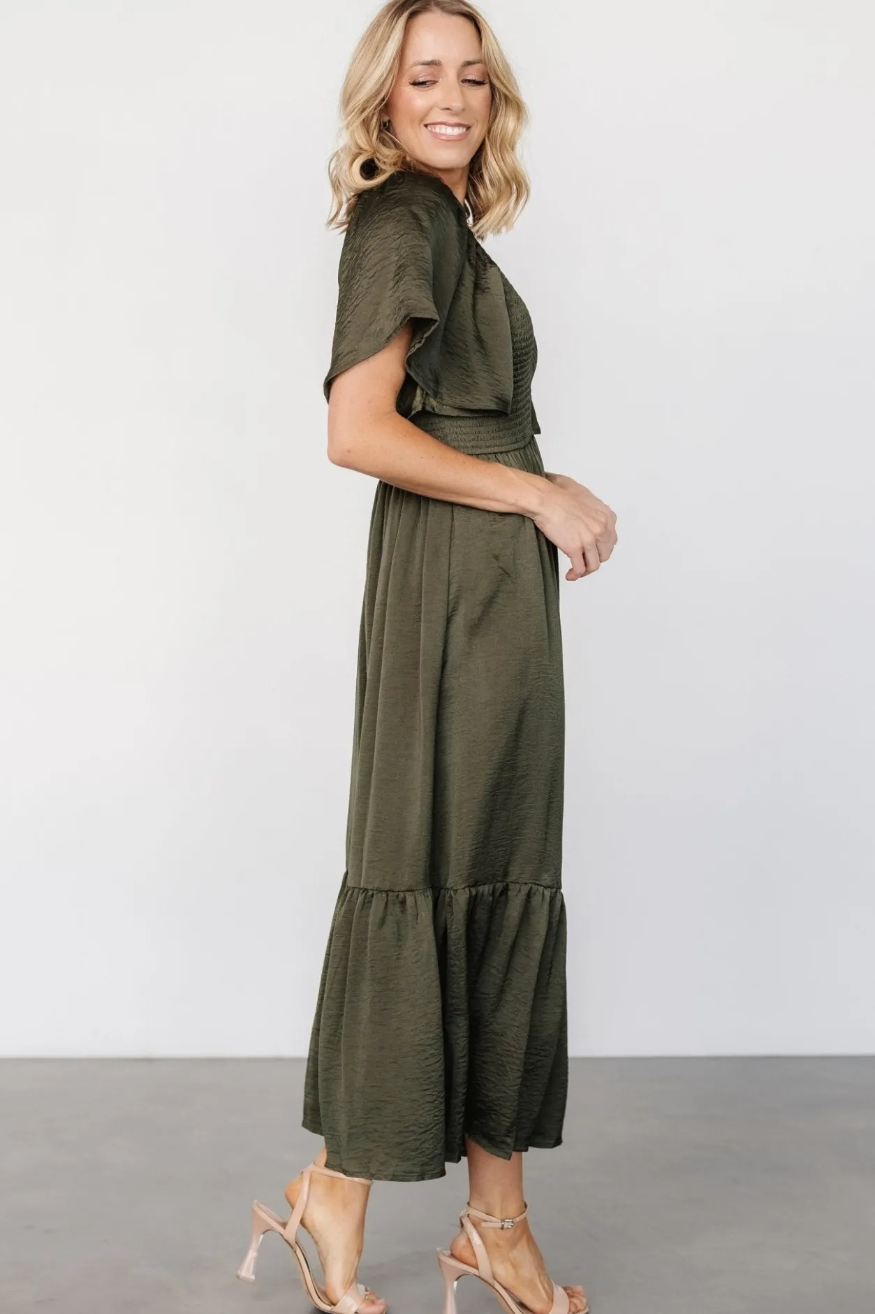 Best Baltic Born Lovell Smocked Midi Dress | Deep Olive DeepOlive