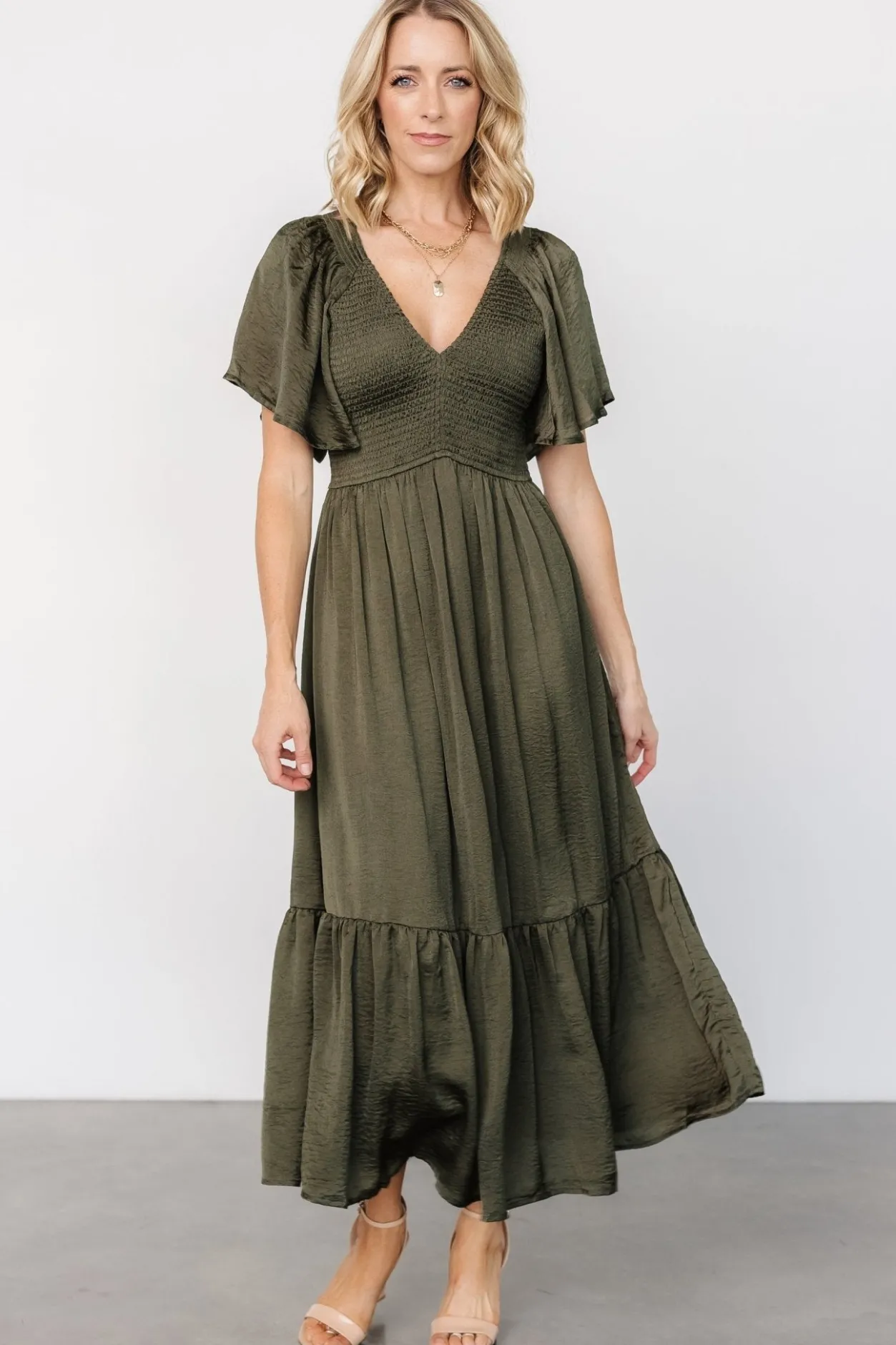 Best Baltic Born Lovell Smocked Midi Dress | Deep Olive DeepOlive