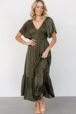 Best Baltic Born Lovell Smocked Midi Dress | Deep Olive DeepOlive