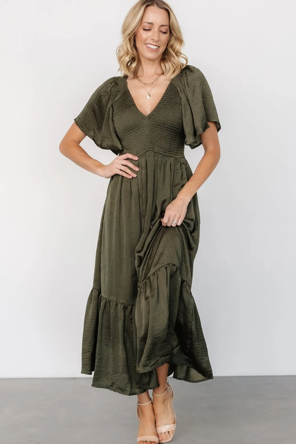 Best Baltic Born Lovell Smocked Midi Dress | Deep Olive DeepOlive