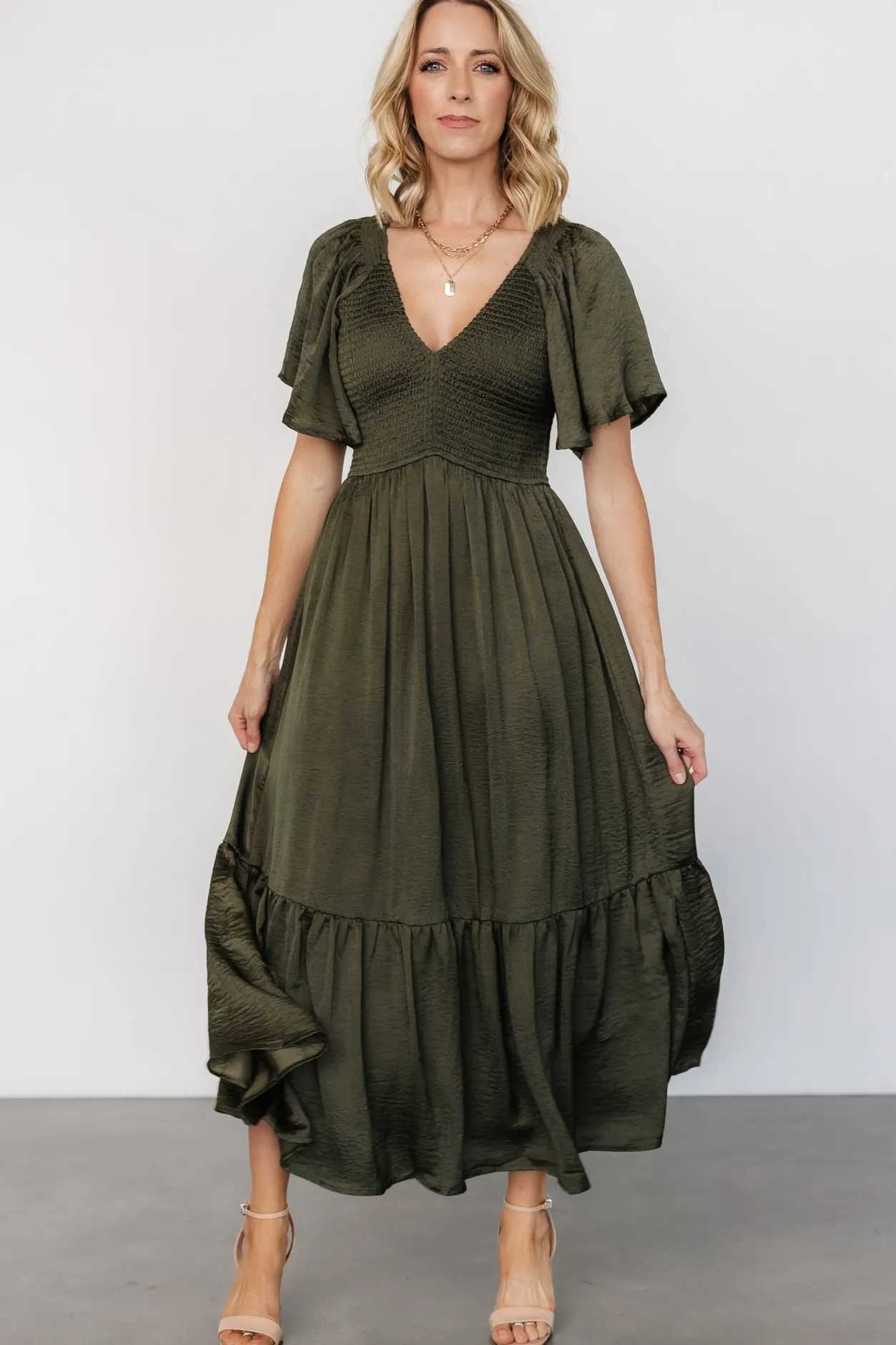Best Baltic Born Lovell Smocked Midi Dress | Deep Olive DeepOlive