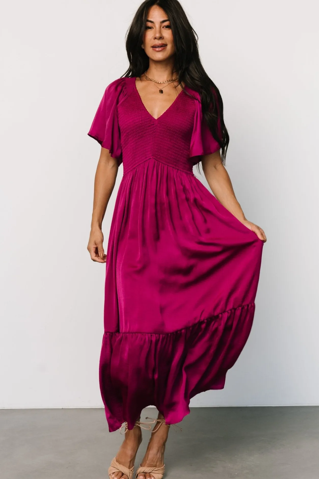Best Baltic Born Lovell Smocked Midi Dress | Wine Berry WineBerry