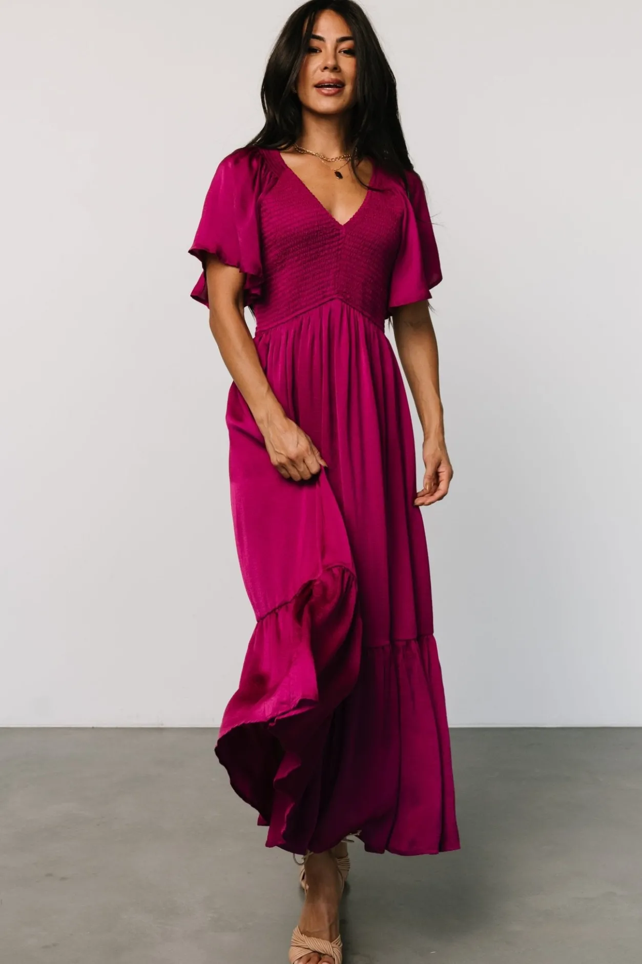 Best Baltic Born Lovell Smocked Midi Dress | Wine Berry WineBerry