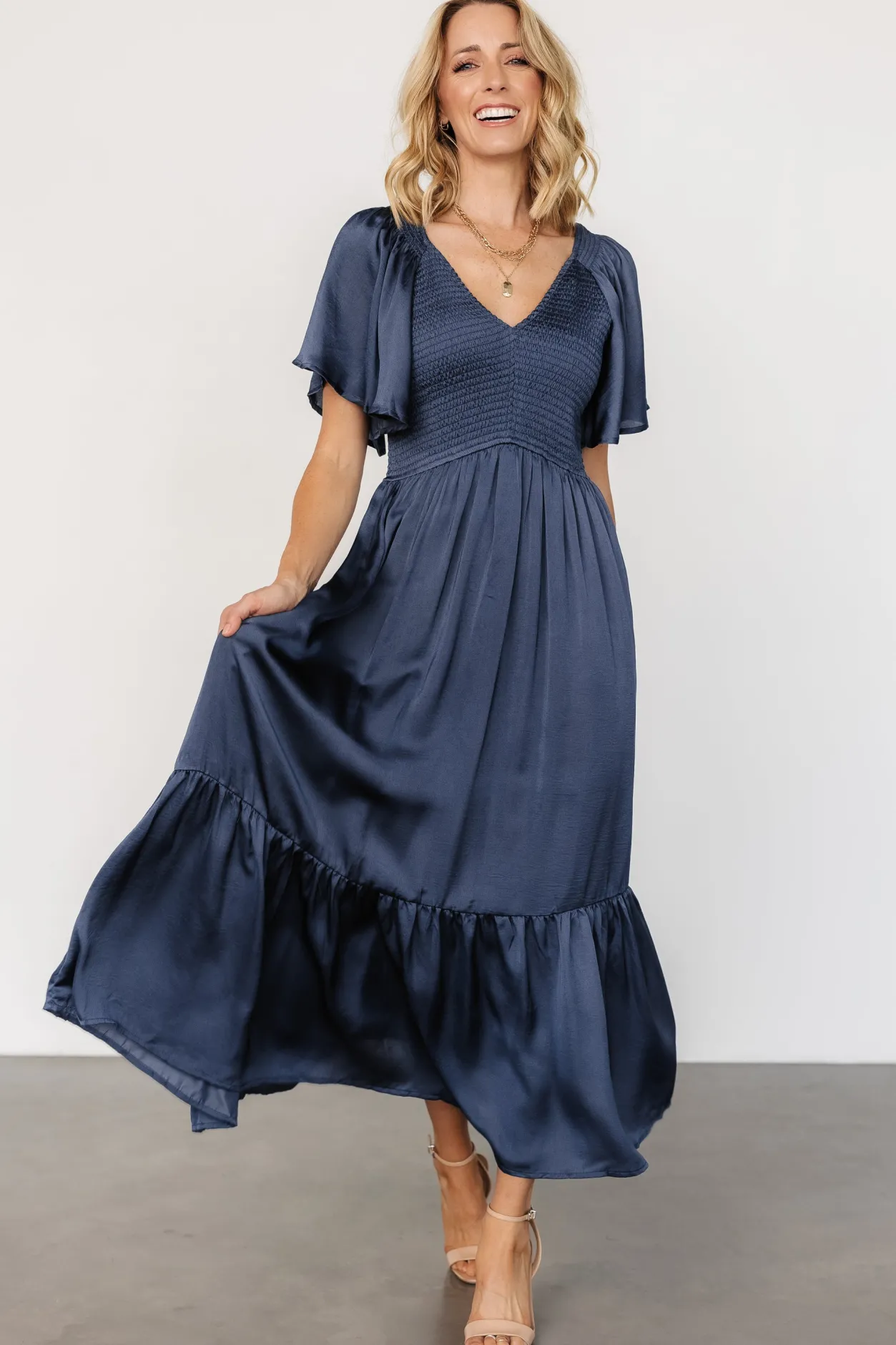 Fashion Baltic Born Lovell Smocked Midi Dress | Midnight Blue MidnightBlue