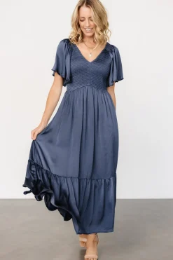 Fashion Baltic Born Lovell Smocked Midi Dress | Midnight Blue MidnightBlue