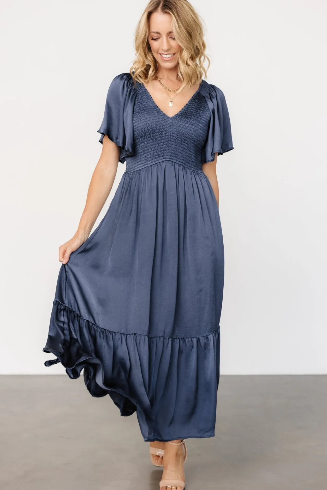 Fashion Baltic Born Lovell Smocked Midi Dress | Midnight Blue MidnightBlue
