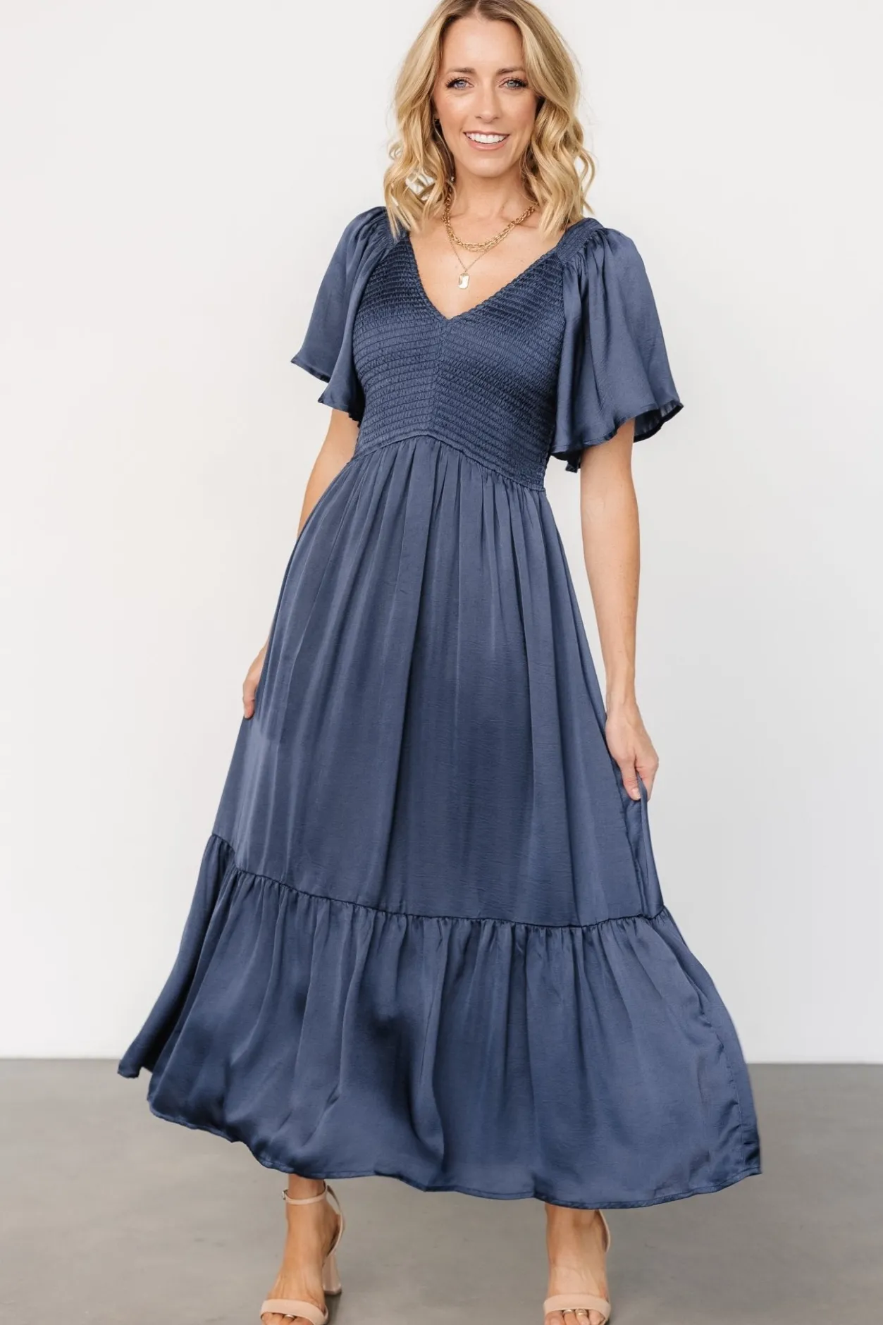 Fashion Baltic Born Lovell Smocked Midi Dress | Midnight Blue MidnightBlue