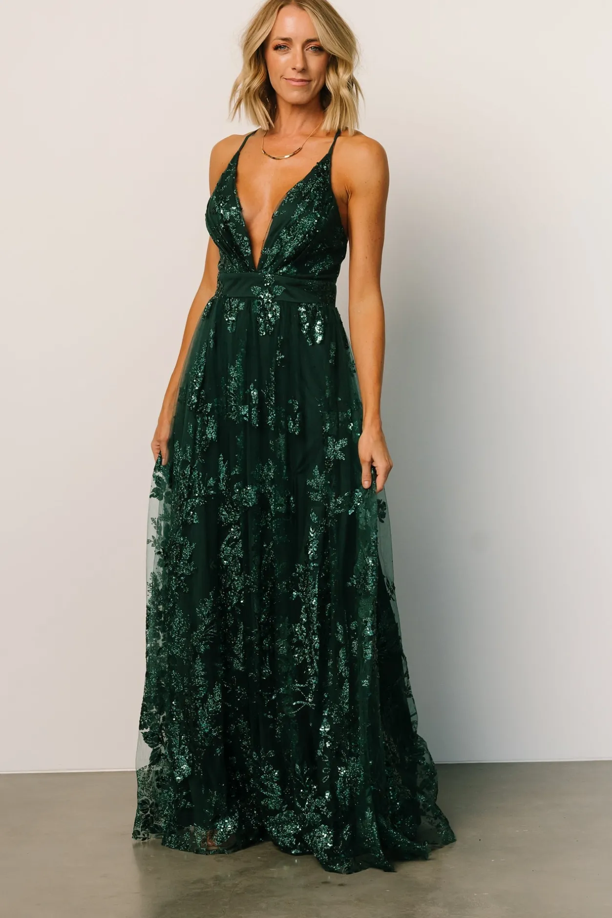 Hot Baltic Born Lucienne Shimmer Maxi Gown | Emerald