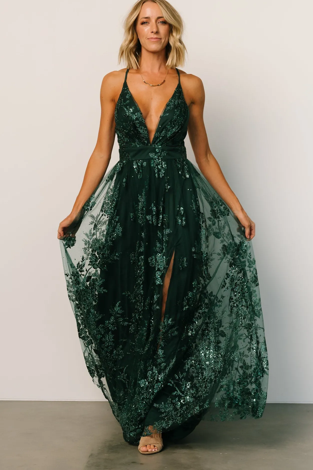 Hot Baltic Born Lucienne Shimmer Maxi Gown | Emerald