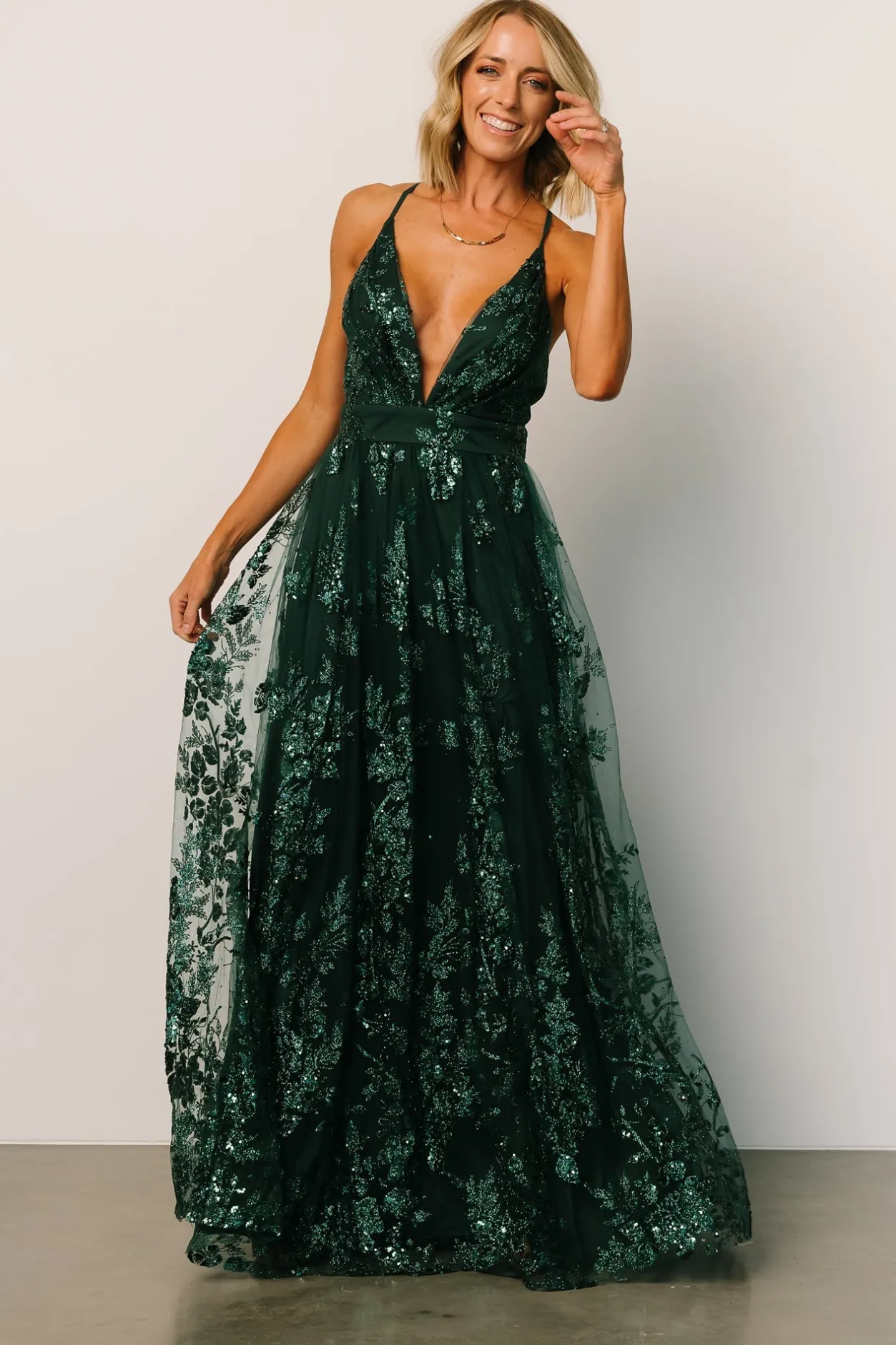 Hot Baltic Born Lucienne Shimmer Maxi Gown | Emerald