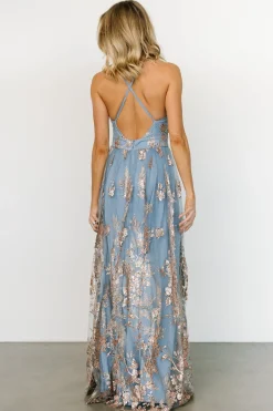 New Baltic Born Lucienne Shimmer Maxi Gown | Light Blue + Rose Gold LightBlue+RoseGold
