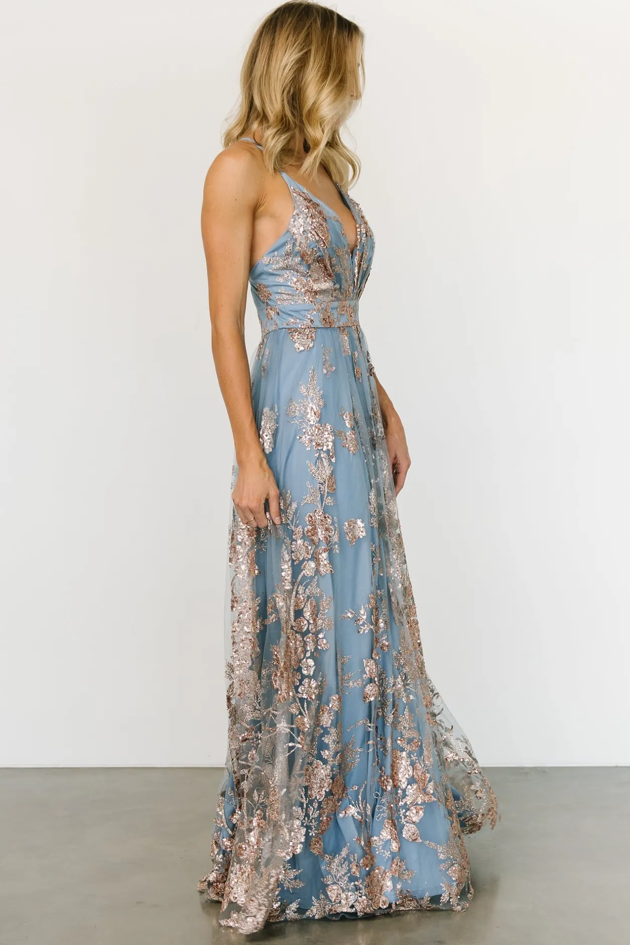 New Baltic Born Lucienne Shimmer Maxi Gown | Light Blue + Rose Gold LightBlue+RoseGold