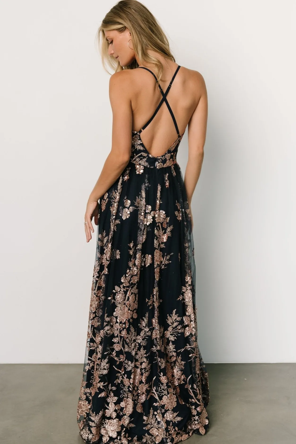 Fashion Baltic Born Lucienne Shimmer Maxi Gown | Navy + Rose Gold Navy+RoseGold