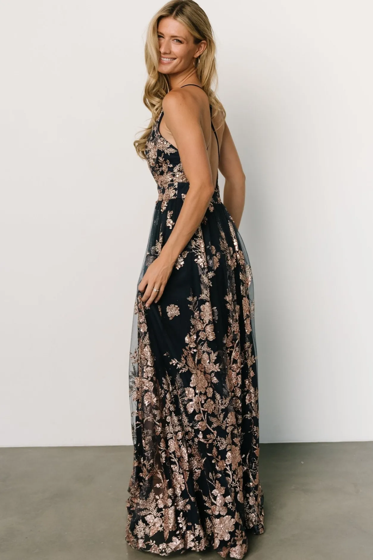 Fashion Baltic Born Lucienne Shimmer Maxi Gown | Navy + Rose Gold Navy+RoseGold