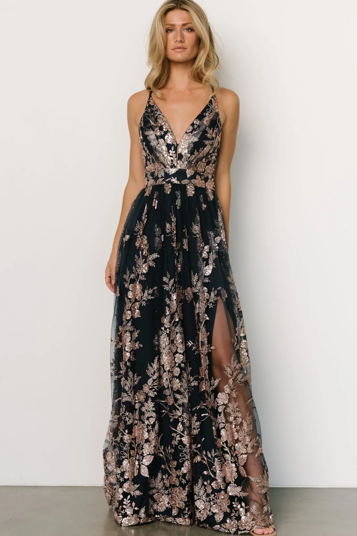 Fashion Baltic Born Lucienne Shimmer Maxi Gown | Navy + Rose Gold Navy+RoseGold
