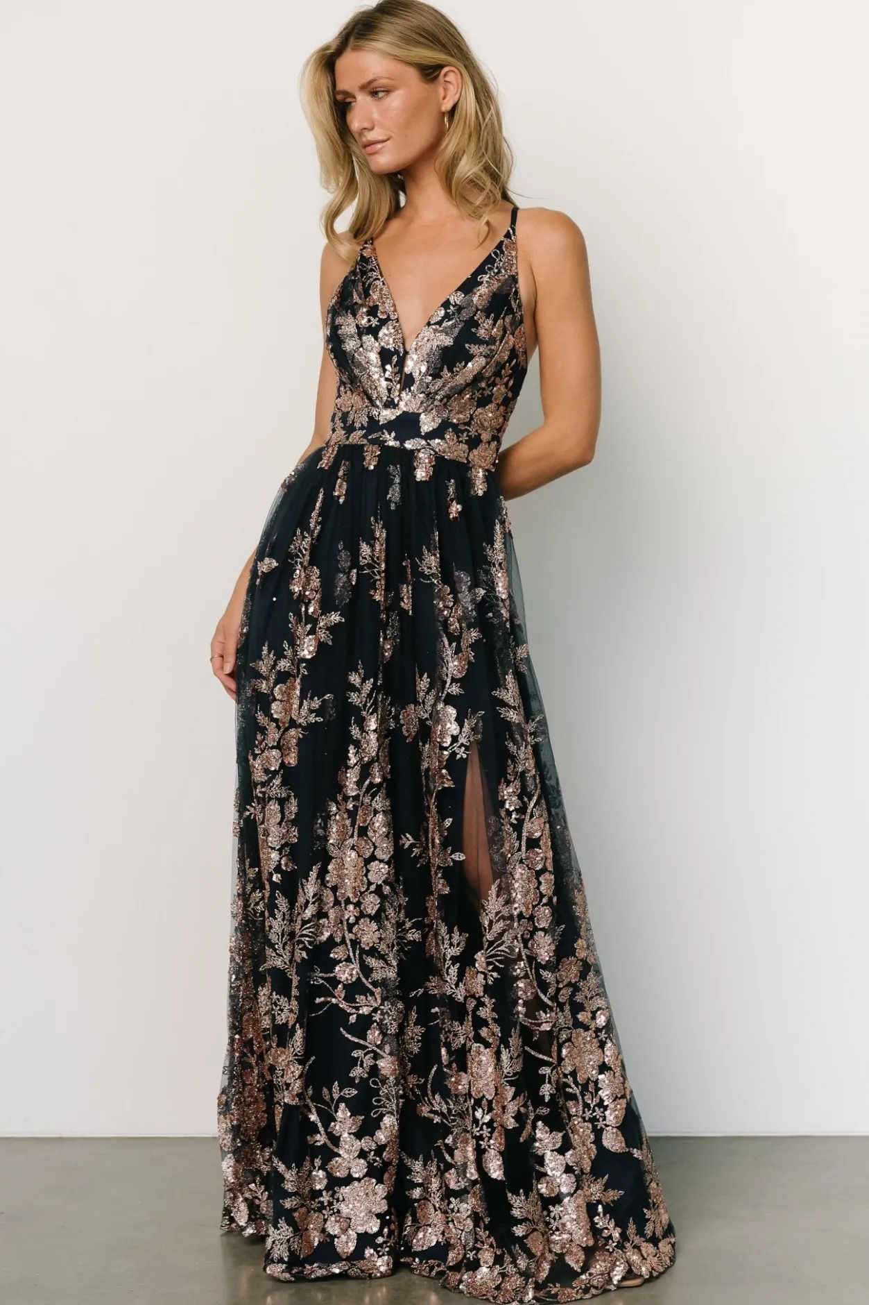 Fashion Baltic Born Lucienne Shimmer Maxi Gown | Navy + Rose Gold Navy+RoseGold