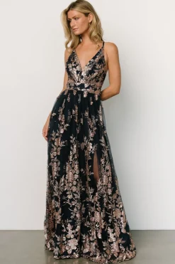 Fashion Baltic Born Lucienne Shimmer Maxi Gown | Navy + Rose Gold Navy+RoseGold