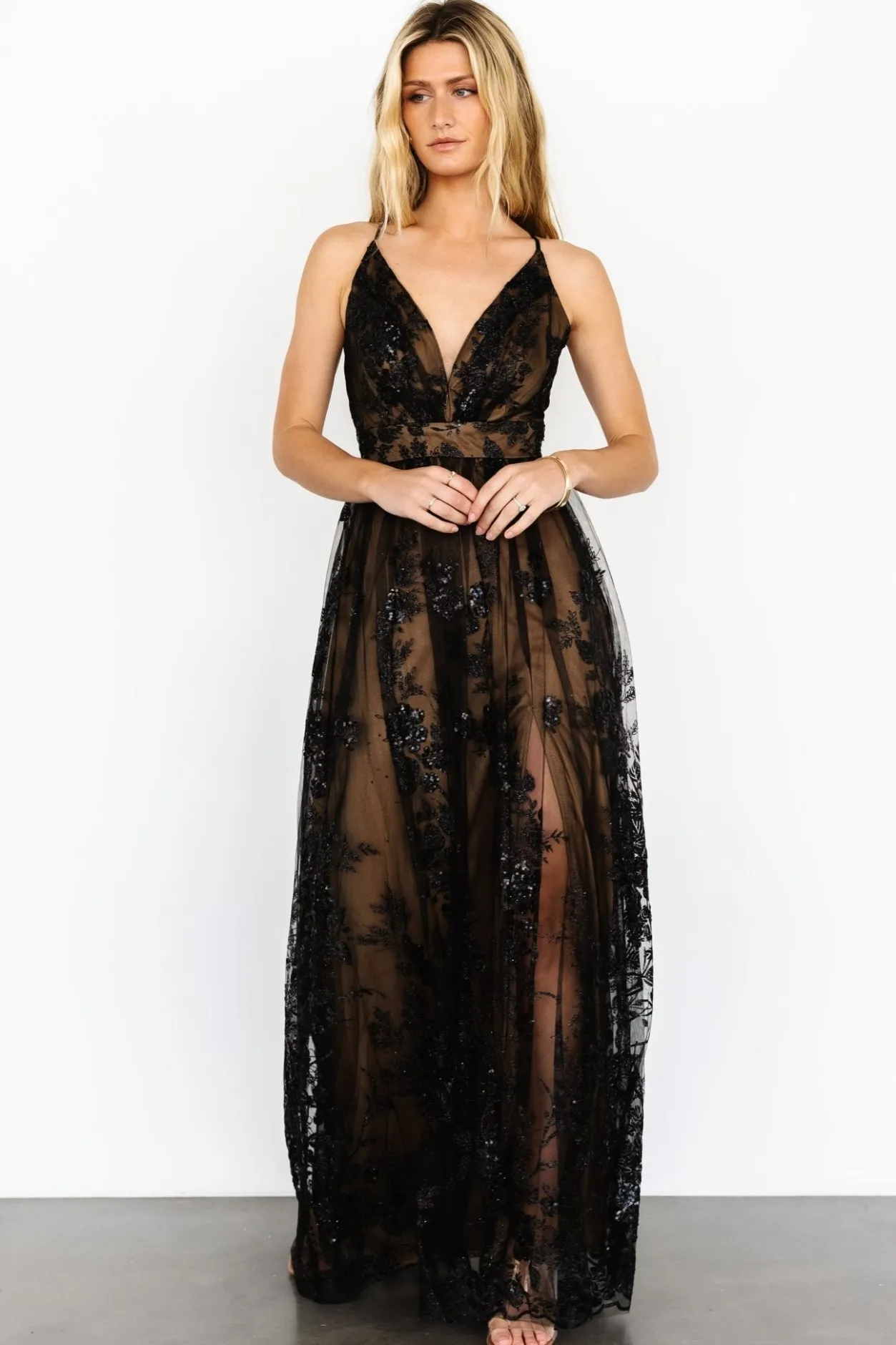 Best Baltic Born Lucienne Shimmer Maxi Gown | Black + Nude Black+Nude