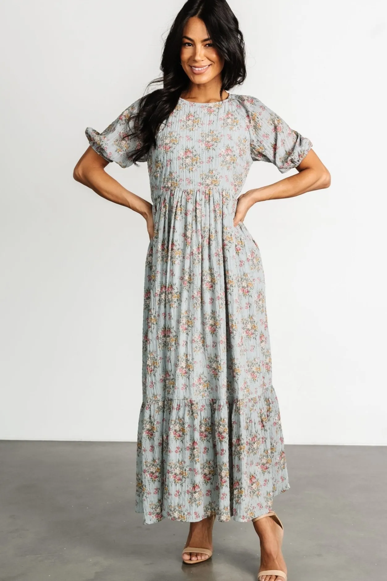 Discount Baltic Born Lucinda Back Tie Dress | Dusty Blue Floral DustyBlueFloral