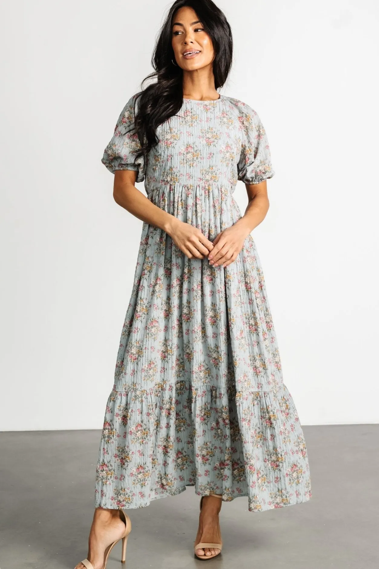 Discount Baltic Born Lucinda Back Tie Dress | Dusty Blue Floral DustyBlueFloral
