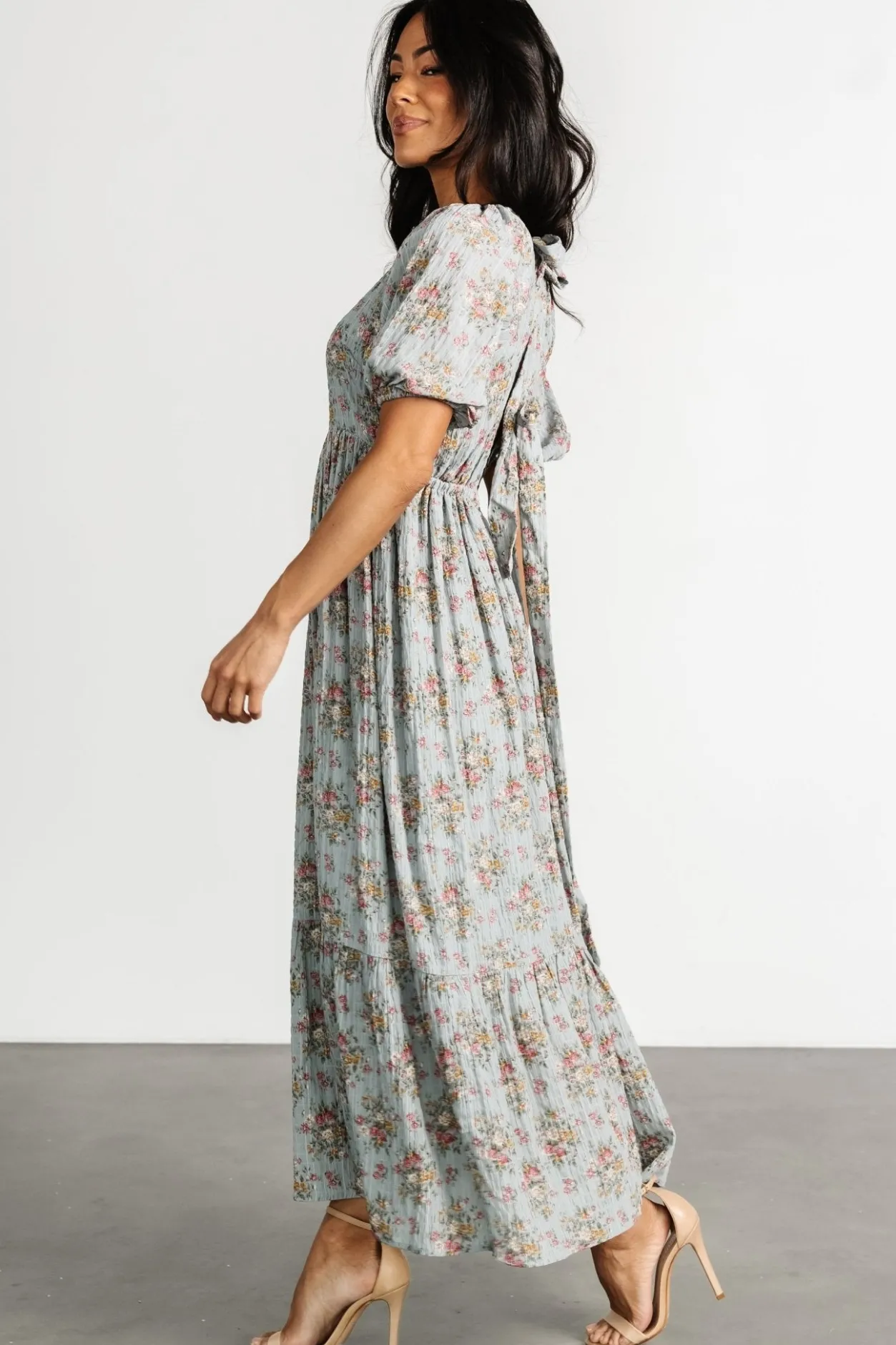 Discount Baltic Born Lucinda Back Tie Dress | Dusty Blue Floral DustyBlueFloral