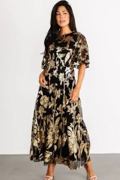 New Baltic Born Lucy Sequin Dress | Black + Gold Black+Gold