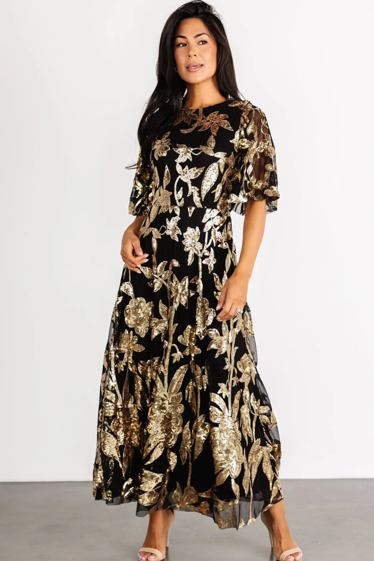 New Baltic Born Lucy Sequin Dress | Black + Gold Black+Gold