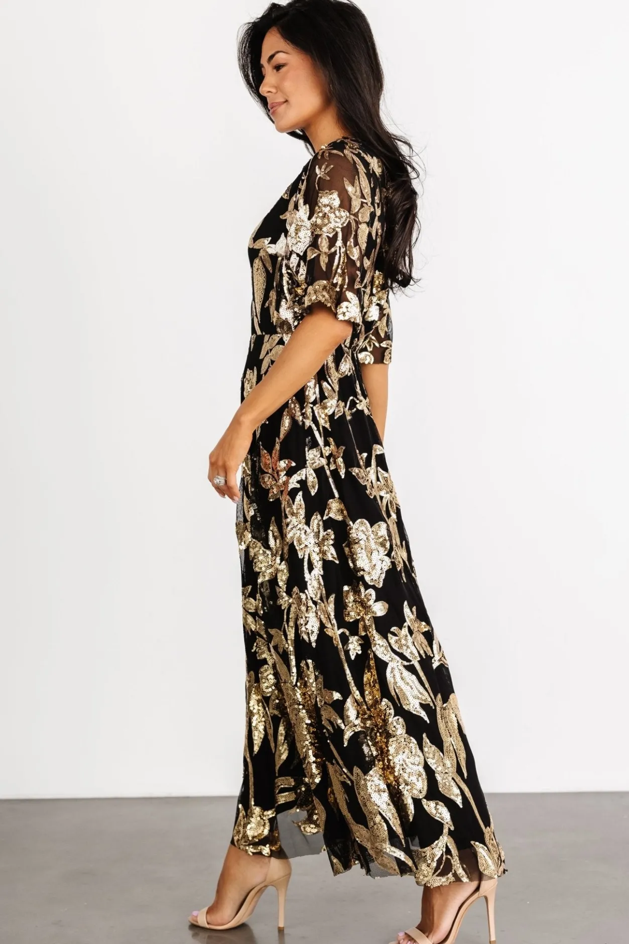 New Baltic Born Lucy Sequin Dress | Black + Gold Black+Gold