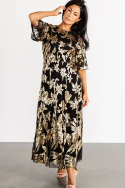 New Baltic Born Lucy Sequin Dress | Black + Gold Black+Gold