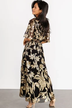 New Baltic Born Lucy Sequin Dress | Black + Gold Black+Gold