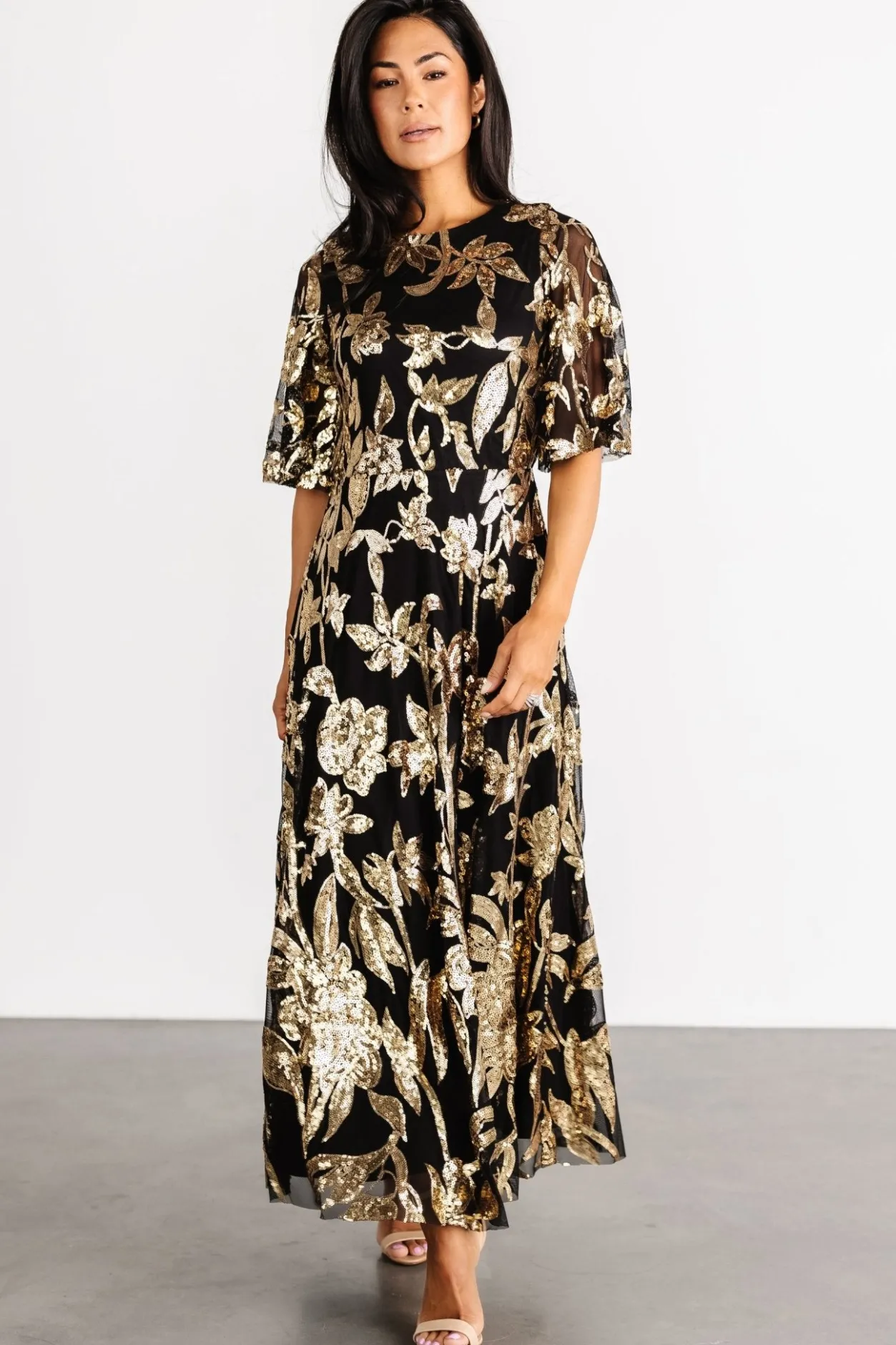 New Baltic Born Lucy Sequin Dress | Black + Gold Black+Gold