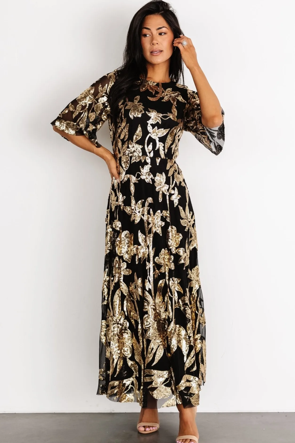 New Baltic Born Lucy Sequin Dress | Black + Gold Black+Gold