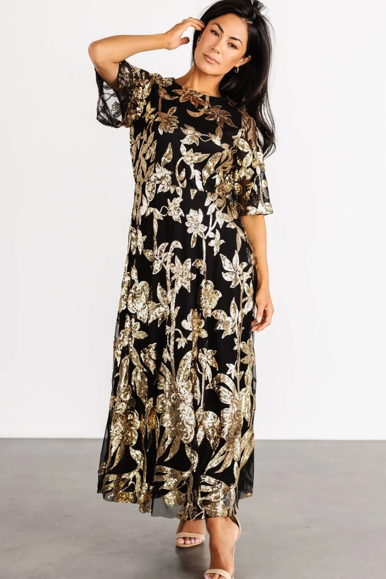New Baltic Born Lucy Sequin Dress | Black + Gold Black+Gold