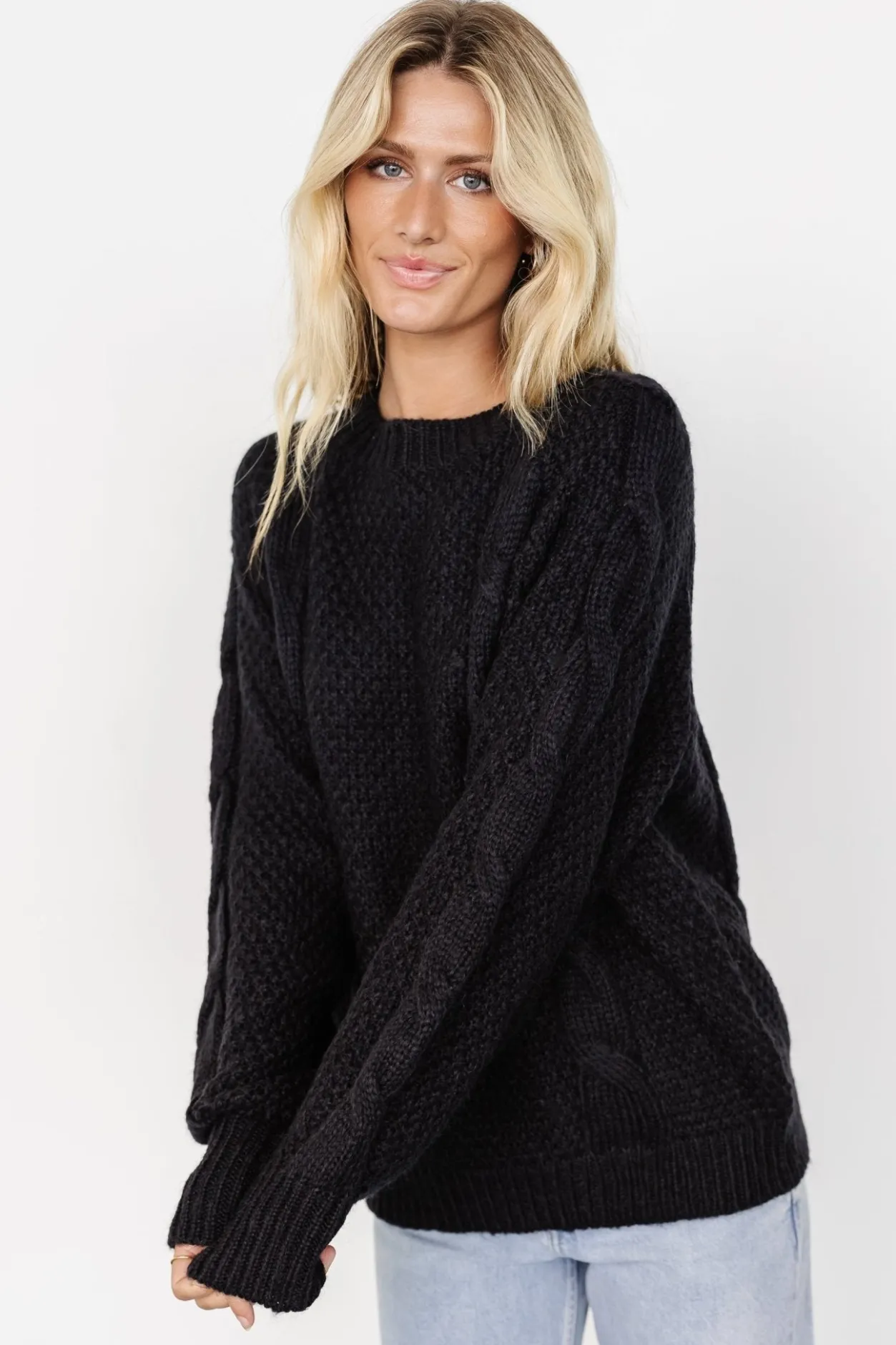 Clearance Baltic Born Lukas Cable Knit Sweater | Black